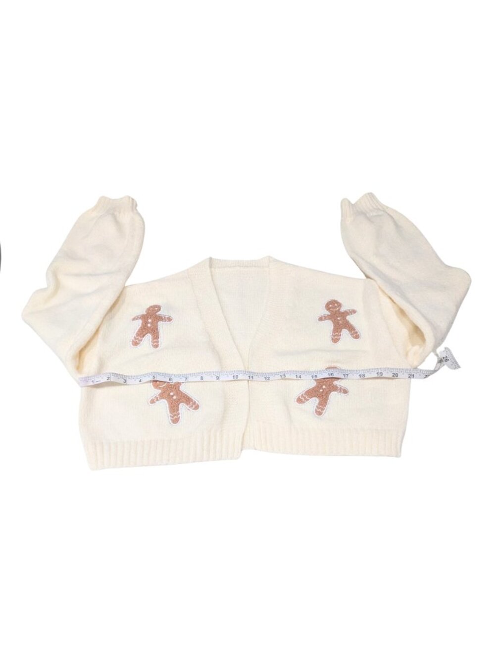 Gingerbread Christmas Cropped Cardigan Sweater Ivory Size M - Picture 4 of 6